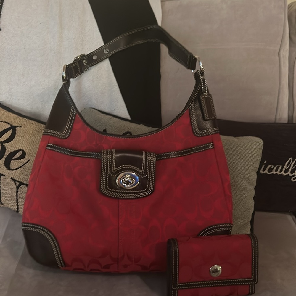 COACH red/brown handbag/wallet